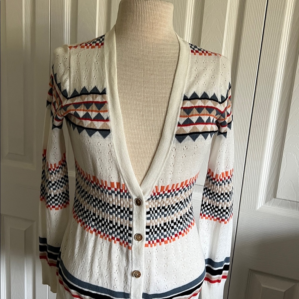 Pendleton Geometric Patterned Cream Button Up Car… - image 3